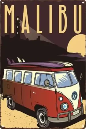 Plaque metal déco Surfpistols Malibu Camper Vente Directe