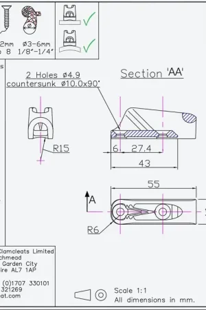 TAQUET CLAMCLEAT CL211 MK2 ALU - CORDAGE Ø 3-6 MM Réduction